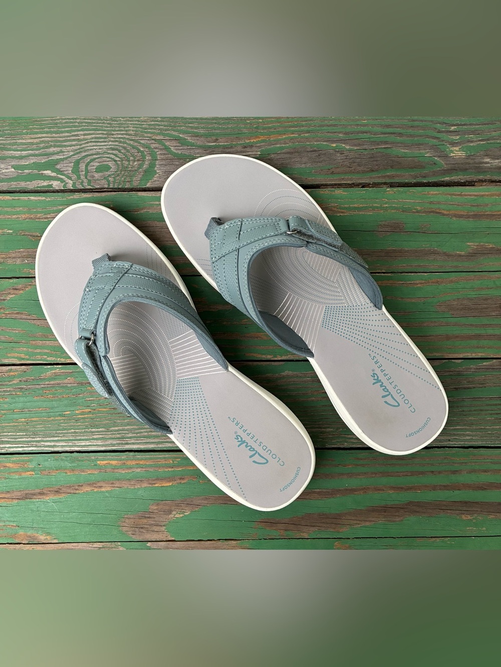 Clarks Cloudsteppers Womens Sz 10 Breeze Sea Blue Gray Flip Flop Sandals - Picture 7 of 15